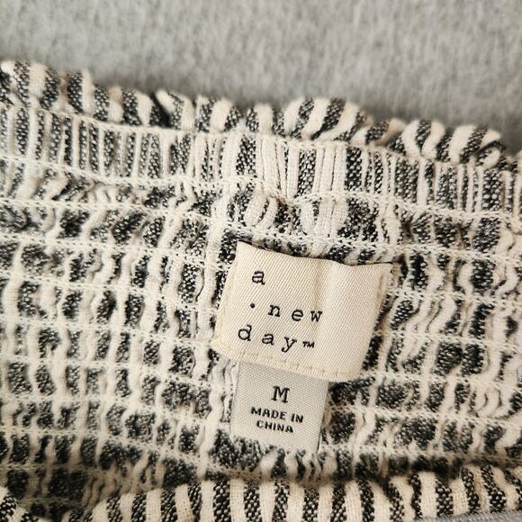 A New Day Top Size Medium Gray Linen Blend Stripe Ruffle Sleeve Off Shoulder - Picture 4 of 9